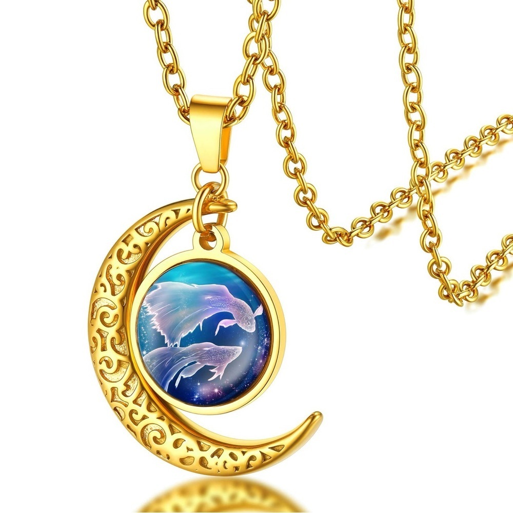Pieces - Crescent Moon Constellation Necklace, Stainless Steel 18K Gold Plated